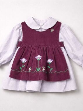 Baby Togs Vintage purple dress with corduroy appliqué pinafore size 12 m